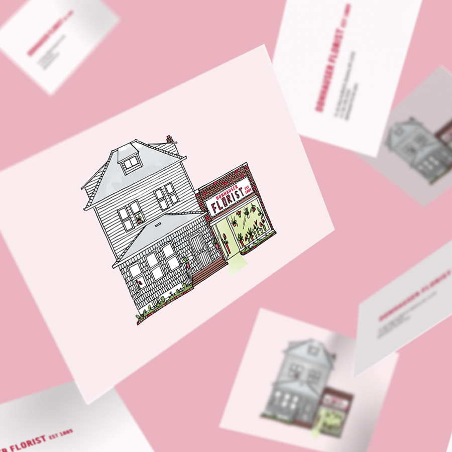 Business Card featuring building illustration